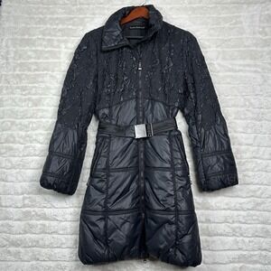 Luisa Cerano Women's Black Belted Quilted Puffer Jacket Size 6